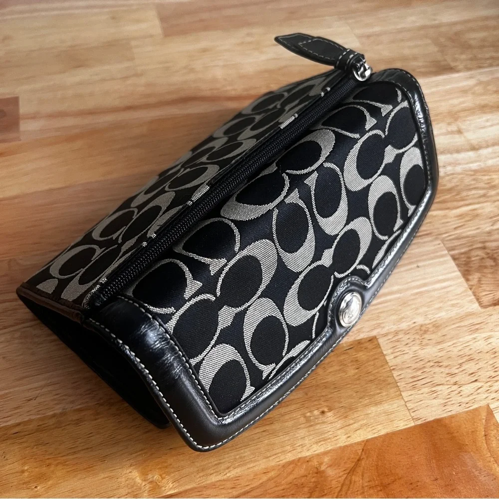Vintage Coach Signature Jacquard Leather Black and Gray Continental Wallet - Picture 12 of 13